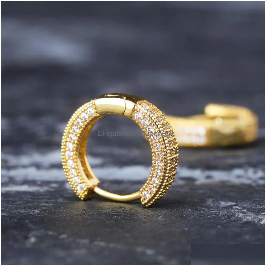 hip hop shining hoop earrings full white zircon small dangle earrings 18k gold plated jewelry