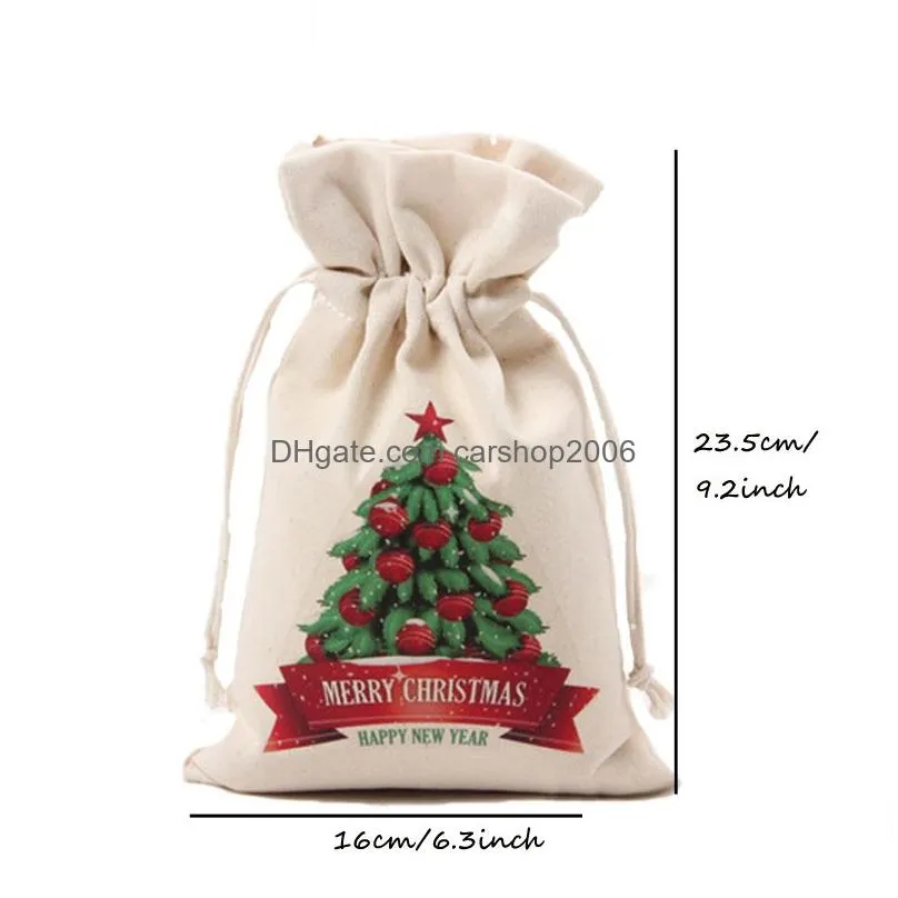 christmas bag drawstring gift bags canvas large candy storage reindeers print organizer tote santa sack pouch for kid vt0732