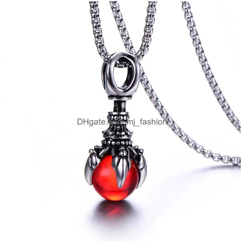 retro pendant necklaces 316l stainless steel mens monster dragon claw king kong glass beads jewelry