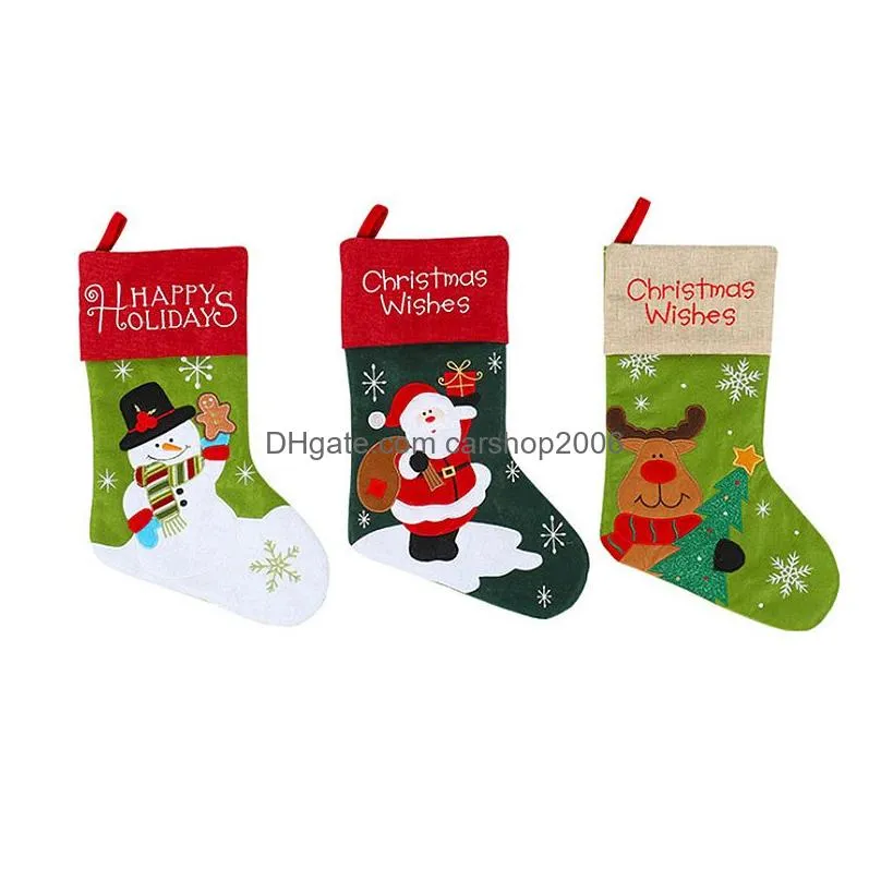 christmas ornament christmas stocking gift bag snowman santa deer print christmas sock xmas decoration candy bag party supplies dbc