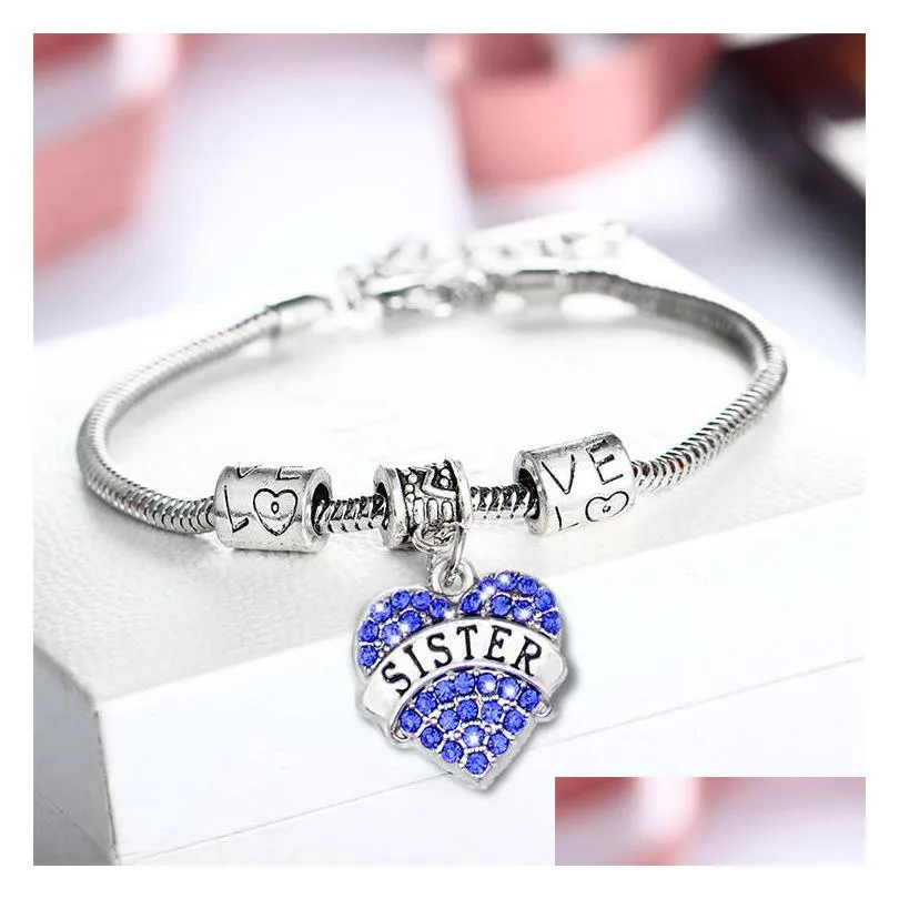 double nose fashion family jewelry heart shape in rhinestone sole sister bracelets for gift