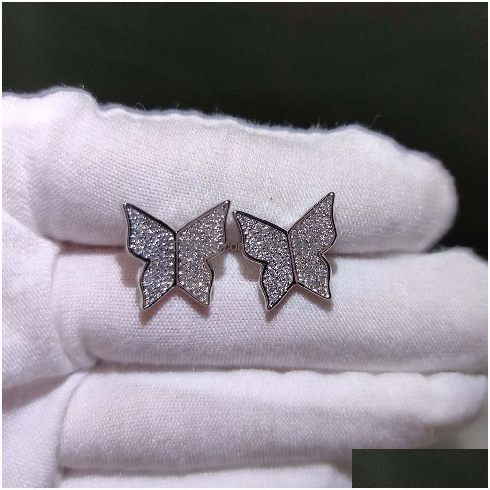 hip hop full zircon butterfly stud earrings new style dangle earrings 18k gold/platinum plated jewelry wholesale