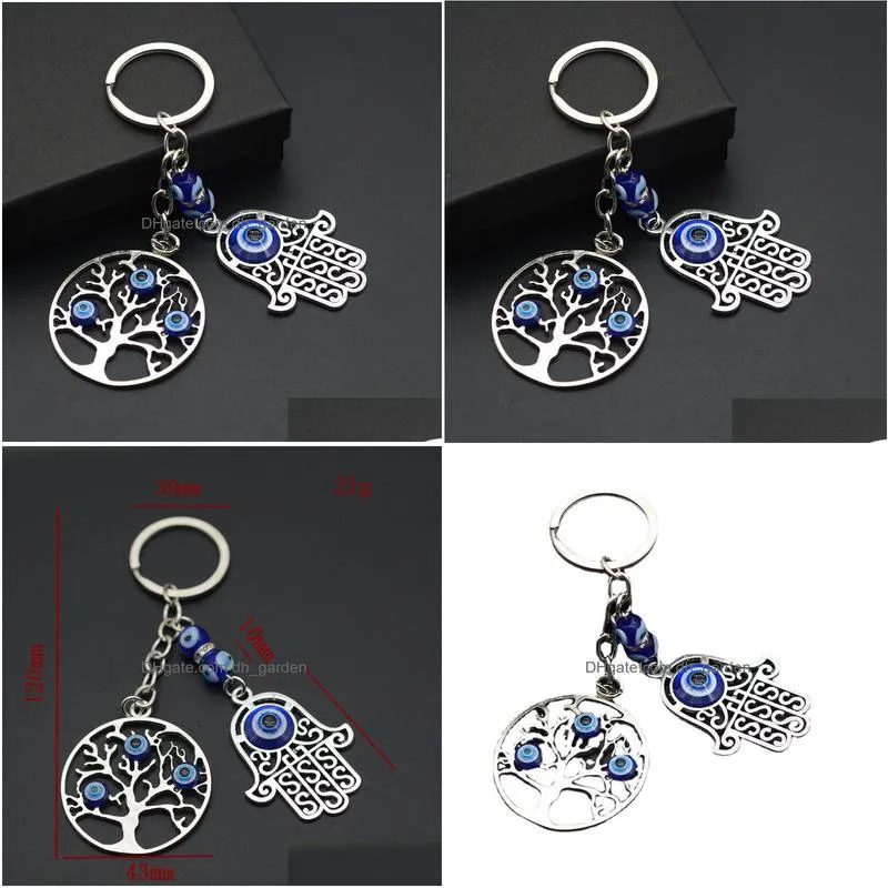 turkish evil eye keychains lucky blue eye tree charm key chain vintage keyring for men women car key pendant