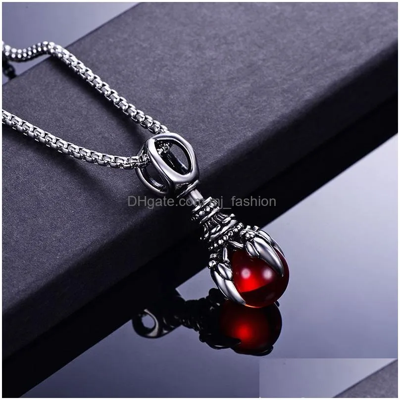 retro pendant necklaces 316l stainless steel mens monster dragon claw king kong glass beads jewelry