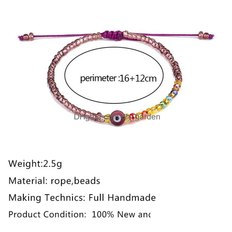 evil turkish eye bracelet handmade rope chain rainbow crystal rice beaded elasticity bracelets for women mens jewelry