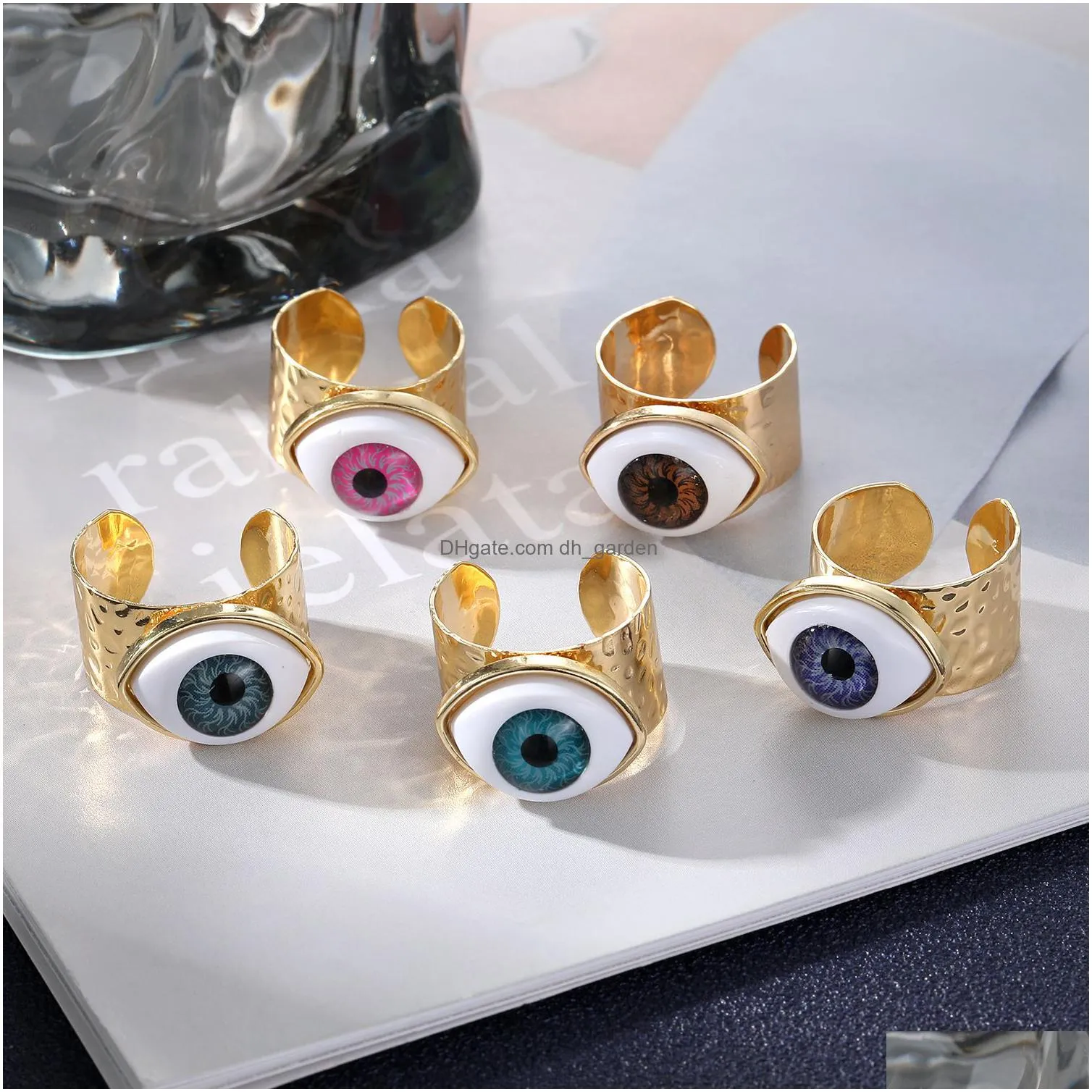 gold copper lucky crystal turkish evil eyes ring chunk band men red blue geometric open design couple rings wedding jewelry friends