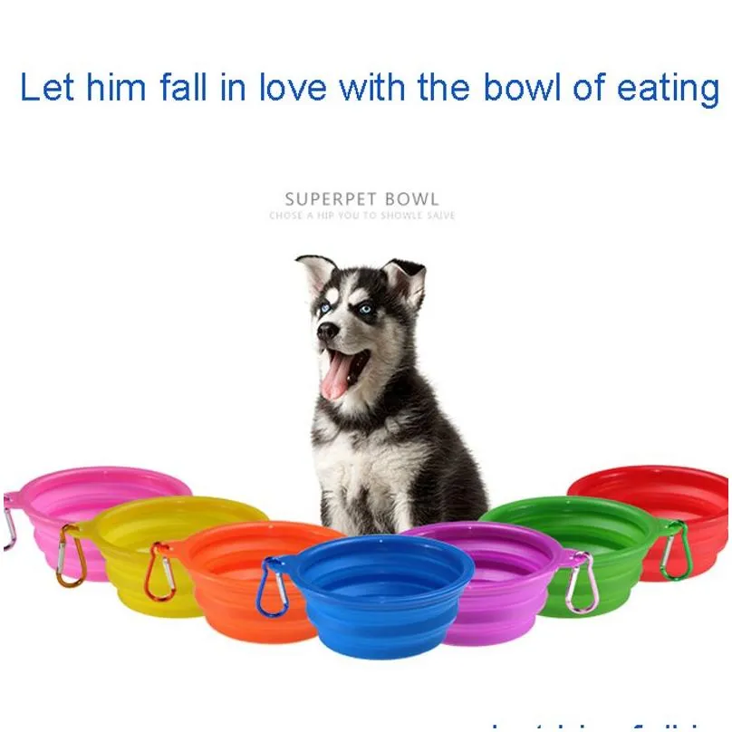 multicolors silicone pet folding bowl retractable utensils bowl puppy drinking fountain portable outdoor travel bowl carabiner bh1862