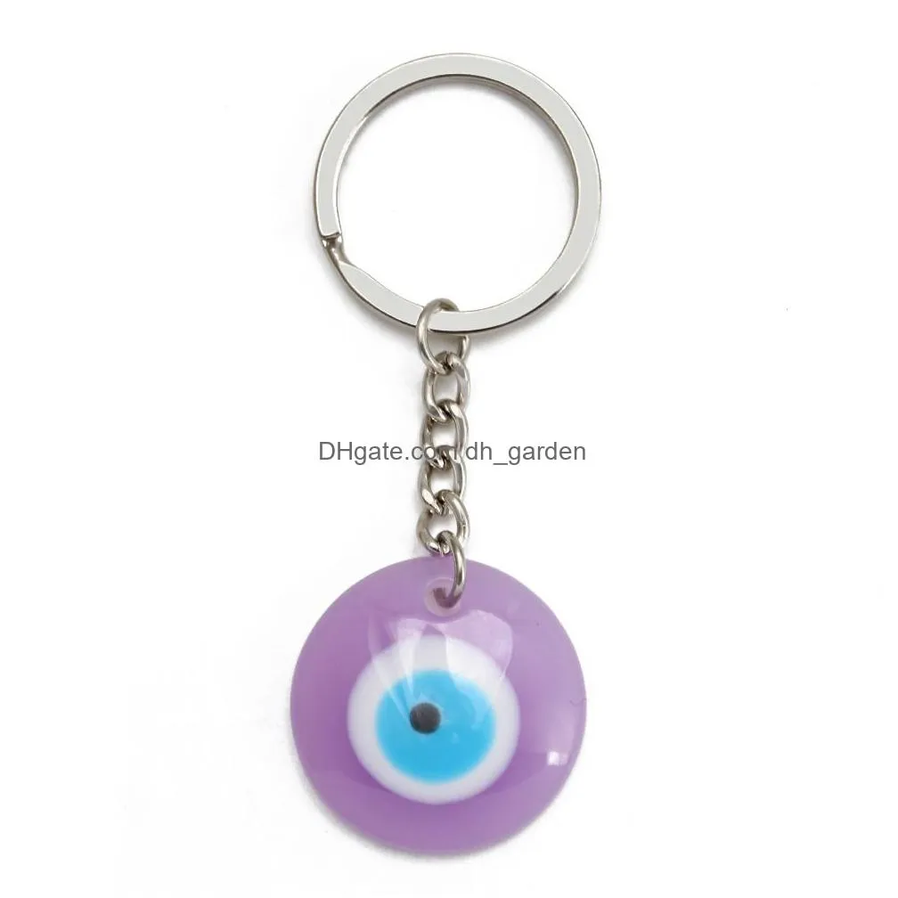 round turkish evil eye keychains lucky resin blue pink red eye charm key chain keyring for men women car key pendant