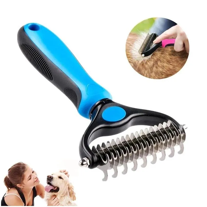 inventory wholesale pet fur knot cutter dog grooming shedding tool cat hair removal comb brush double sided pet products
