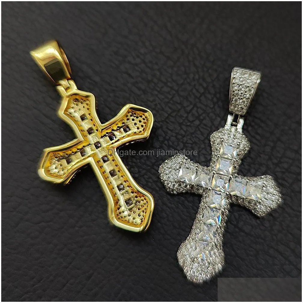 real gold plated diamond cross pendant necklace religious jewelry gift for men and women