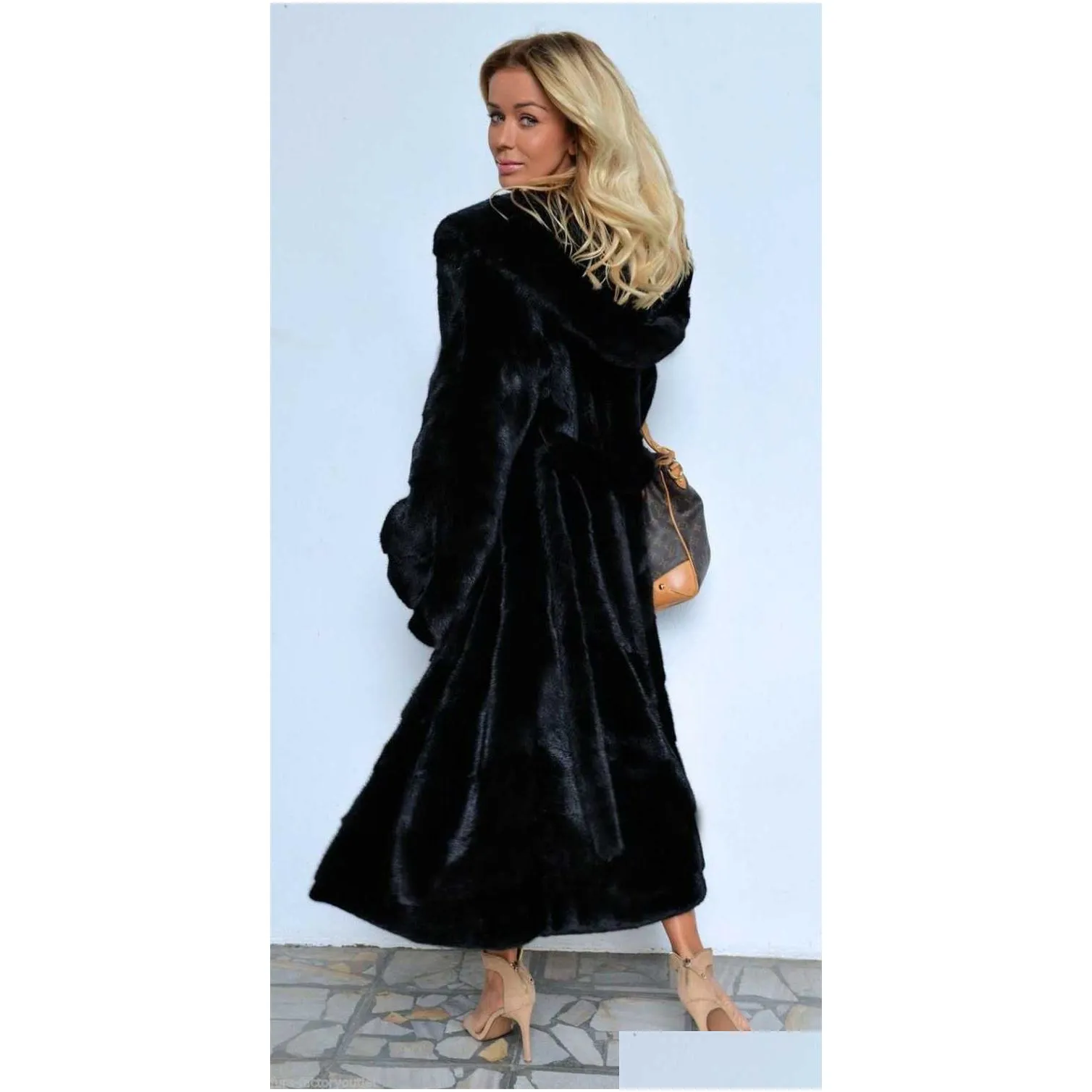 black hooded faux fur coat winter women long faux fox fur jacket 2020 fashion plus size coats elegant lady warm jackets y27 y0829