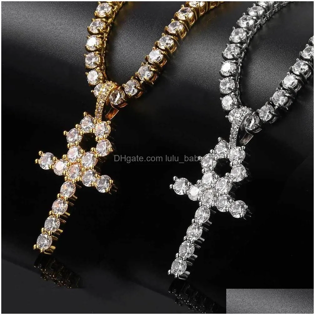 hip hop cross key pendant necklace jewelry bling diamond stone 18k real gold plated jewelry