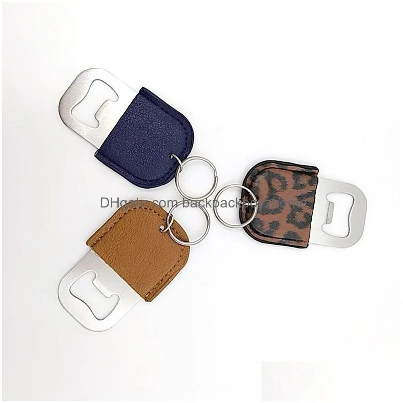 stainless steel bottle opener keychain pendant pu leather keychain household kitchen tool corkscrew keyring