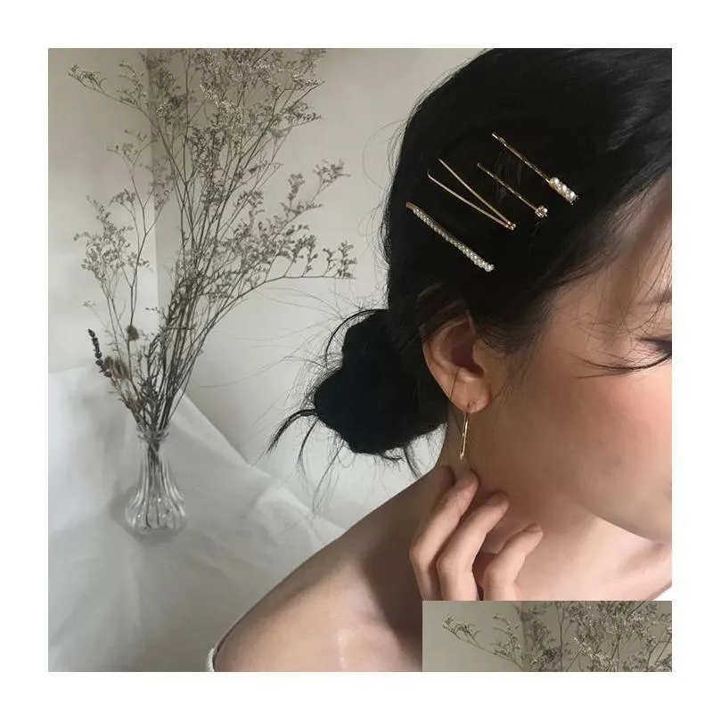 10set / metal minimalist hair accessories geometric irregular gold color hair clip imitiation pearl hairpin barrettes hairgrip
