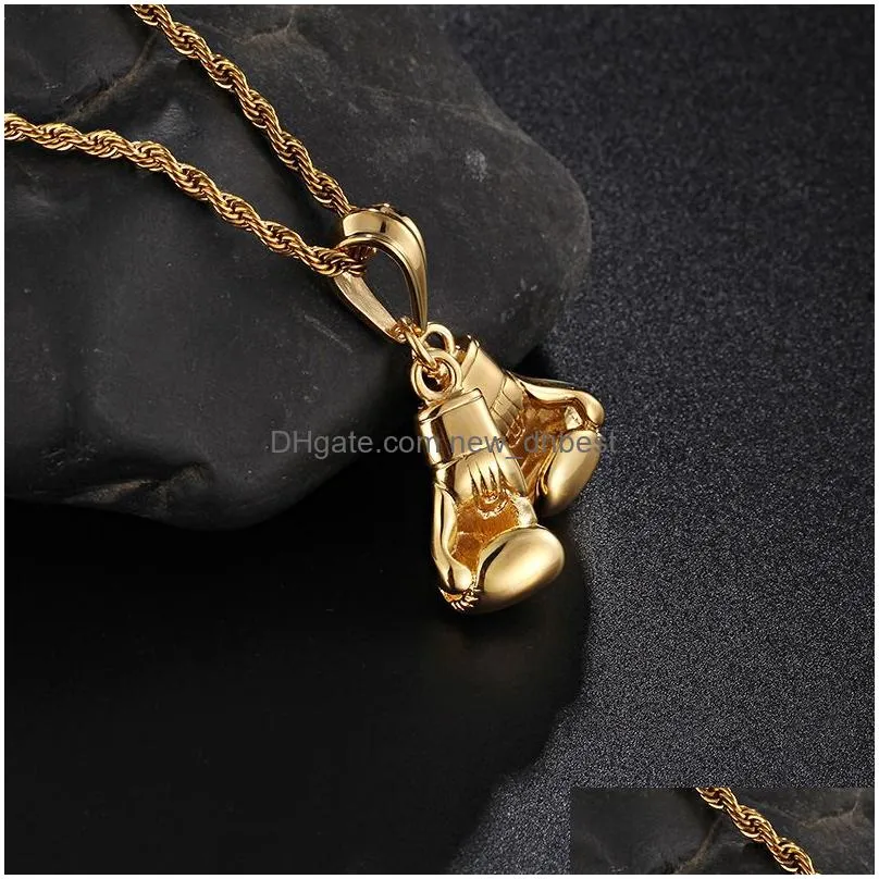 mens sport pair boxing glove pendant necklace fitness stainless steel workout jewelry 18k gold plated