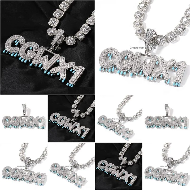 hip hop az custom name letters numbers pendant necklaces drop oil glow at night