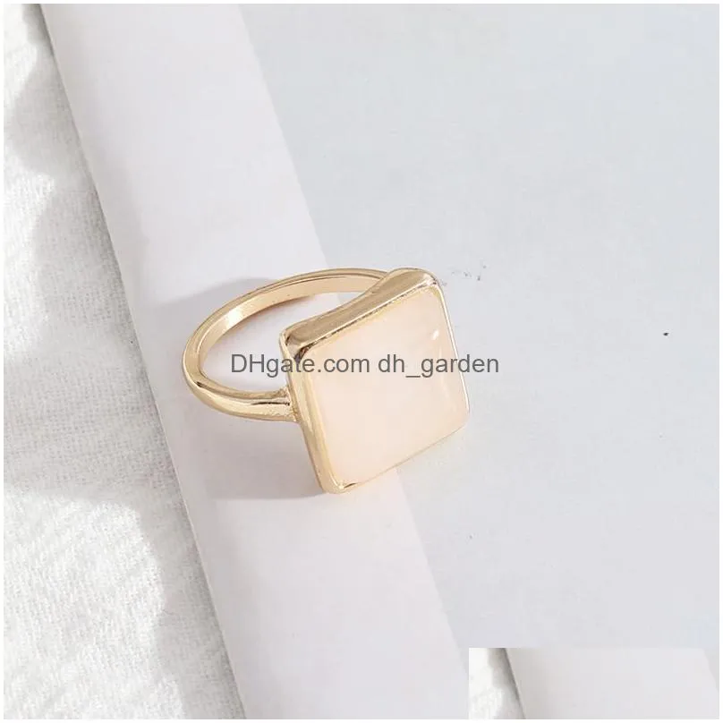 fashion pink rose powder crystal square ring gold color environmental alloy for women jewelry