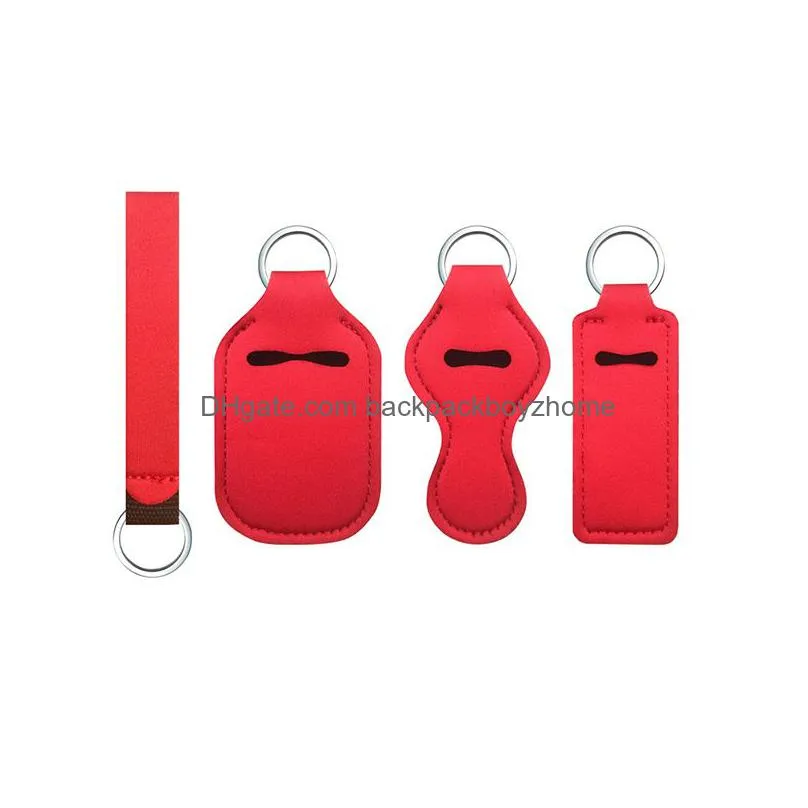 candy color neoprene lipstick holder keychain pendant party favor outdoor travel portable chapstick cover key chain lipstick sleeve