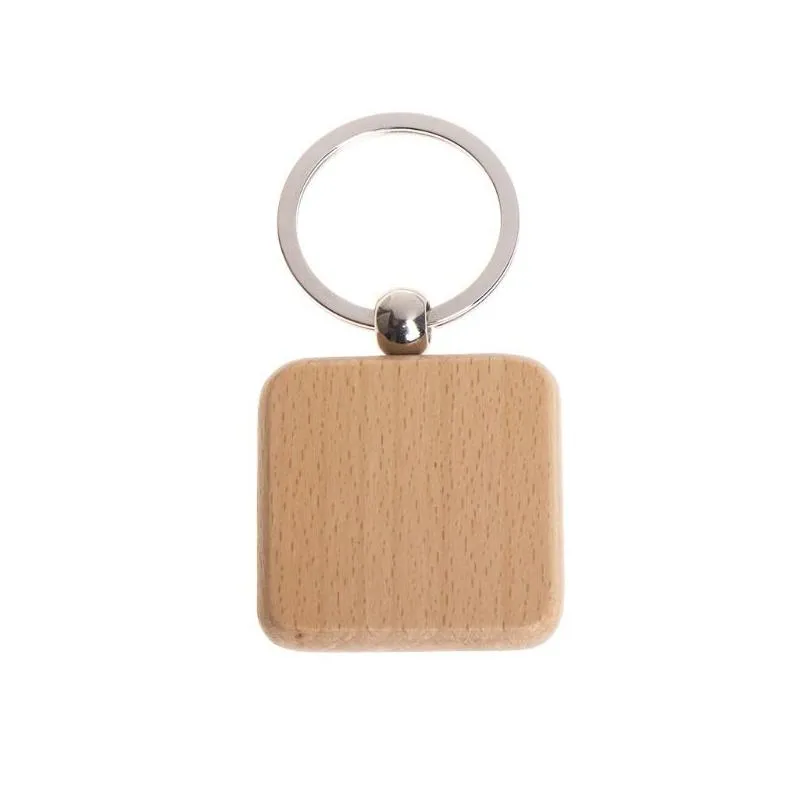 natural wooden key ring keychains round square anti lost wood accessories gifts