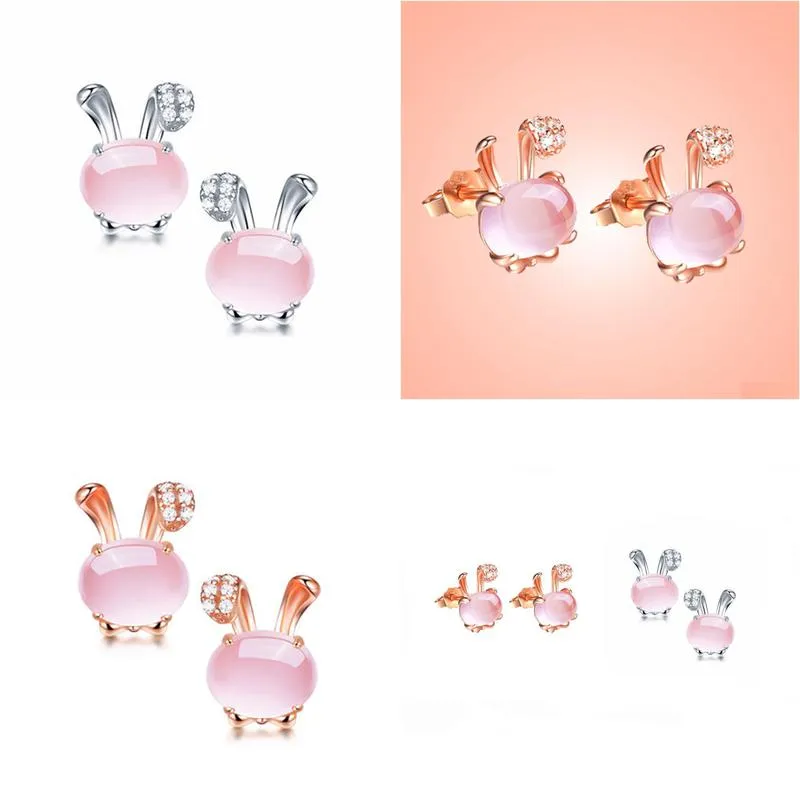 silver earring lovely tiny rabbit ear stud for women girlsfashion jewelry gift hibiscus stone crystals earrings