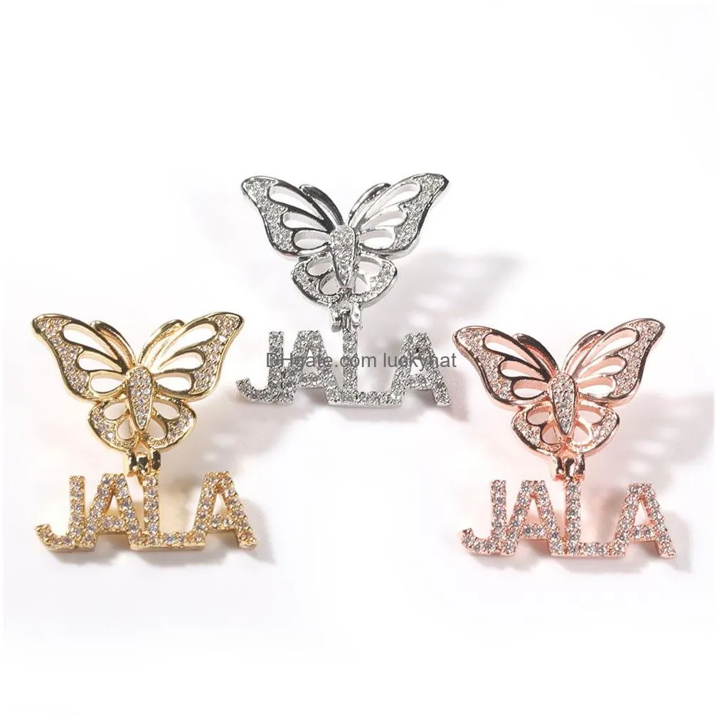 topbling custom pendant name charm letter butterfly 18k real gold plated for men iced out