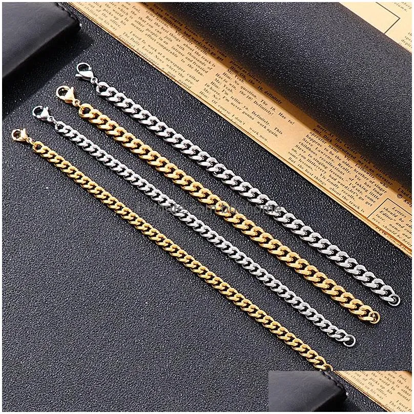 gold plated hip hop cuban chain necklace simple stainless steel jewelry for men and women