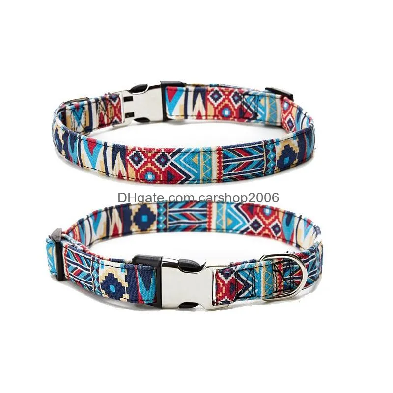 bohemian cat dog collar ethnic style adjustable pet neck collar flower printed small large dog collar with plastic metal buckle dbc