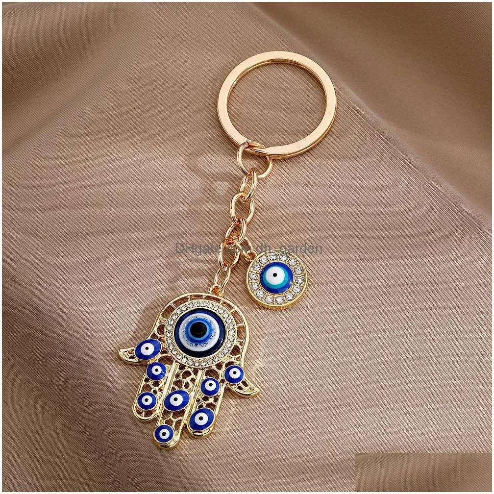 zircon turkish evil eye keychains lucky blue eye charm key chain vintage keyring for men women car key pendant