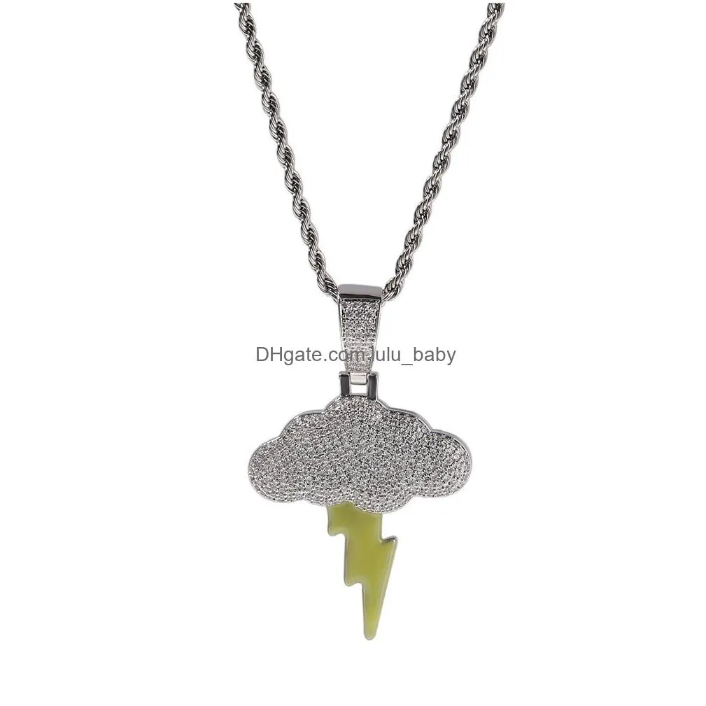 hip hop cloud lightning pendant necklace full bling zircon real white gold plated jewelry