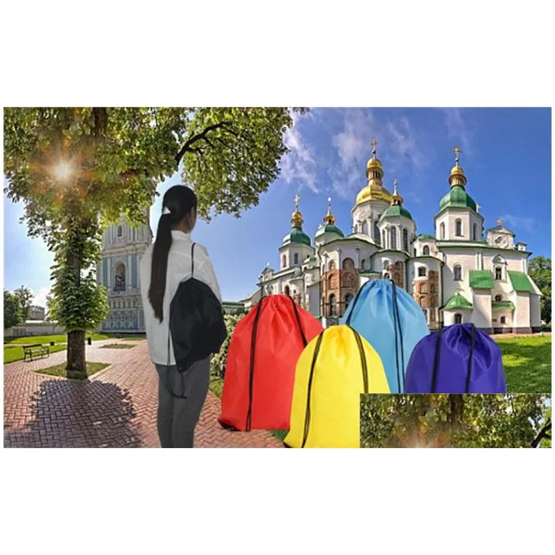 200pcs 10 color 35x40cm outdoor sport camping hiking climbing cycling nylon drawstring backpack bags support logo print