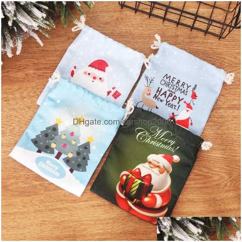 christmas gift bag canvas bag santa sack drawstring bags with reindeers santa claus sack bags for kid candy gift organizer bag dbc