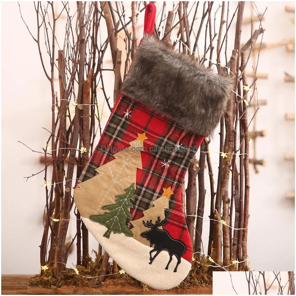 christmas tree ornament christmas sock for kid gift bag reindeer print christmas stocking xmas party decoration stock candy bag dbc