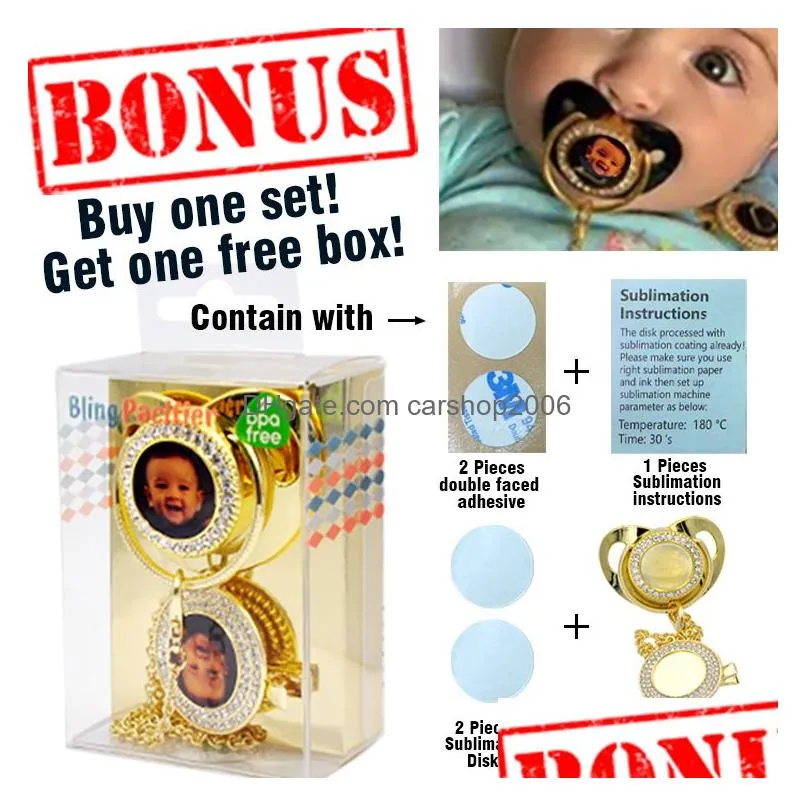 customize sublimation bling pacifier with clip necklace crystals party favor for baby keepsake brithday gift