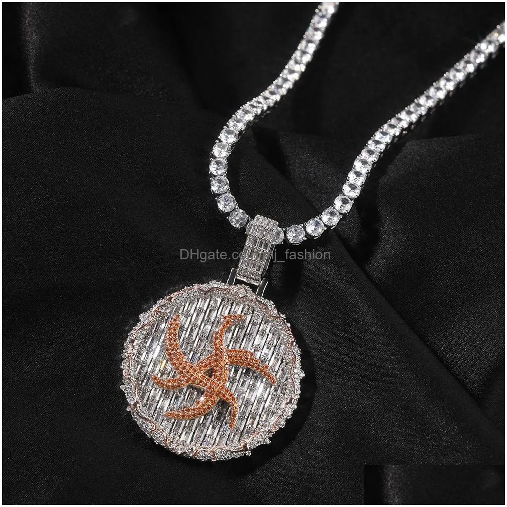 hip hop round pendant necklace full bling zircon 18k real gold plated jewelry