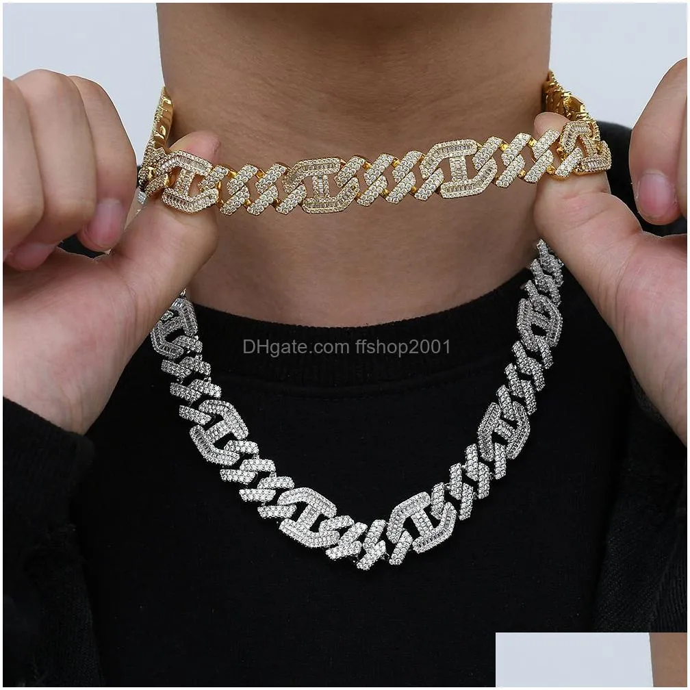 15mm hip hop t cubic zirconia diamond tennis chain real gold plated pig nose mens necklace