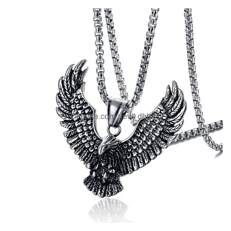 gold plated hawk pendant necklace retro stainless steel mens jewelry for an edgy style statement