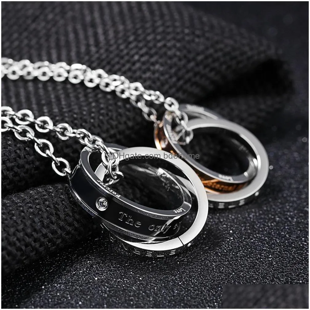 classic double circles couple pendant necklace stainless steel 14k gold plated titanium steel lover engagement jewelry