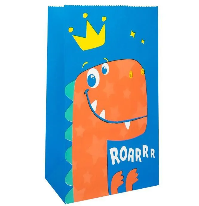 birthday gift bags party favor goodies colored kraft paper bag 13x8x24cm cartoon design dinosaur blue pink red yellow follow your heart food