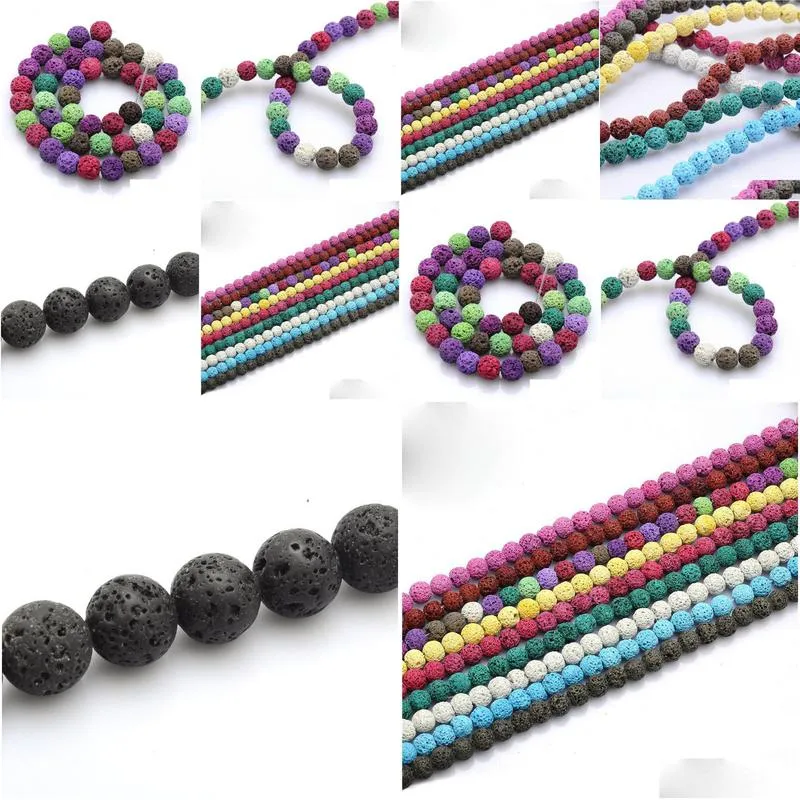 natural stone volcanic lava beads colorful black round rock lava loose beads 8mm for diy necklace bracelet jewelry making