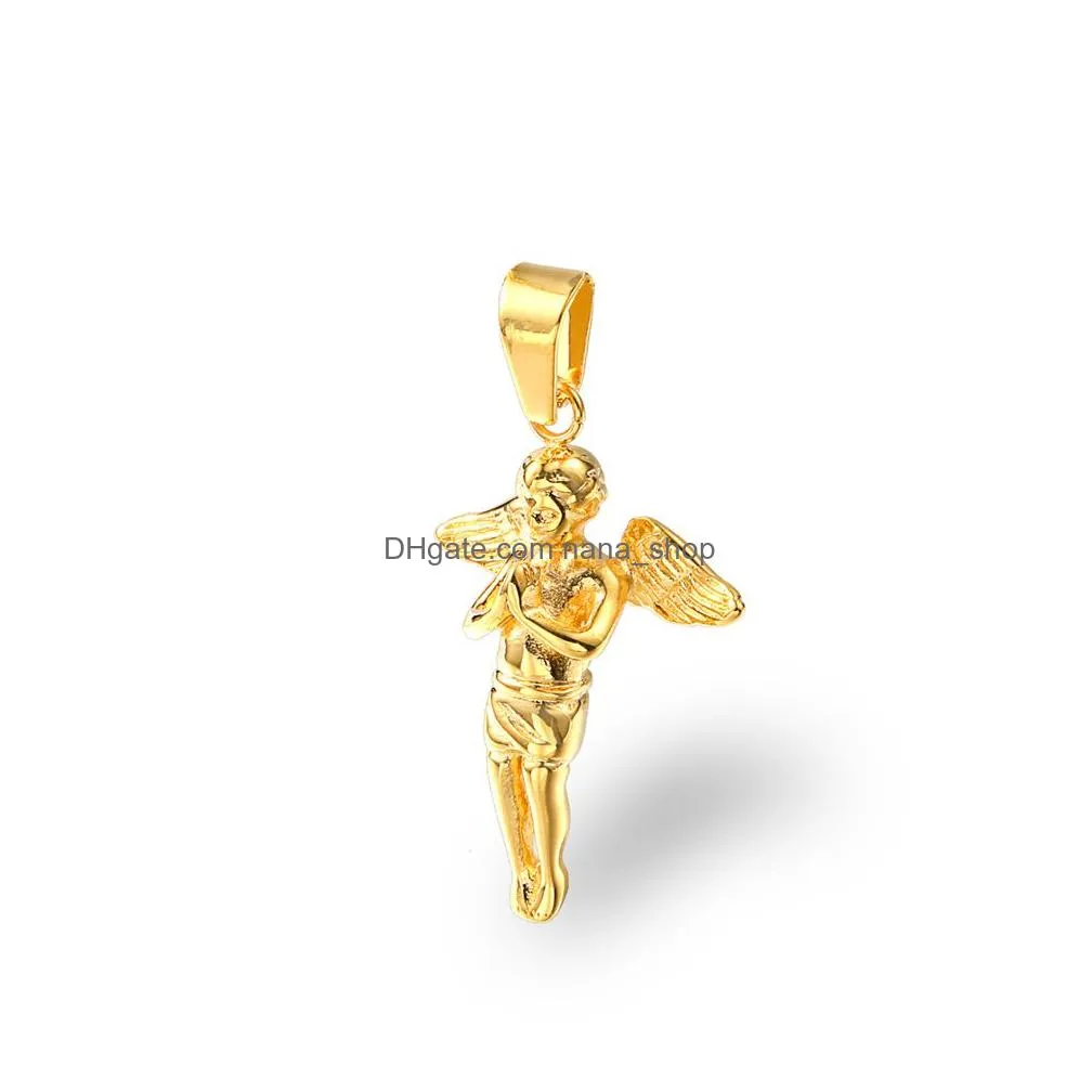 hip hop charm prayer angel pendant necklace stainless steel 18k gold plated jewelry christmas gift