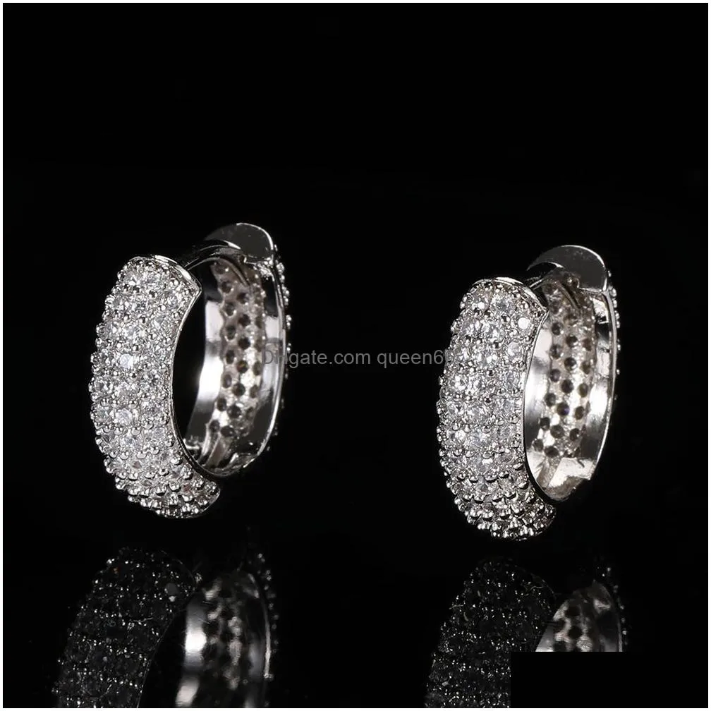 zircon hip hop hoop earrings 18k gold plated bling for men women wholesale gift jewelry