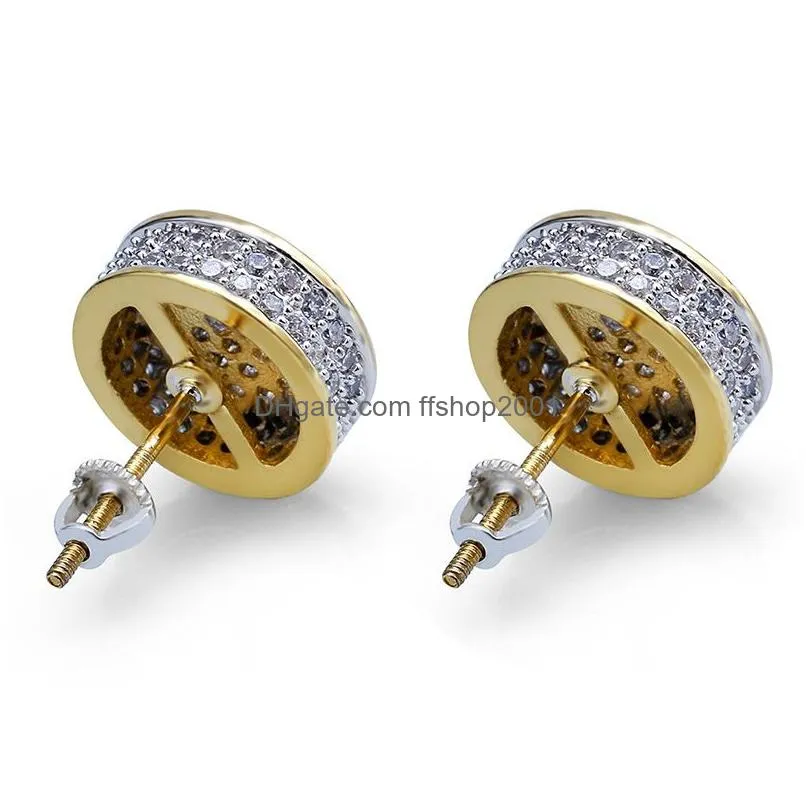 vintage geometric hip hop stud earrings cylinder shape zircon dangle screwback gold plated