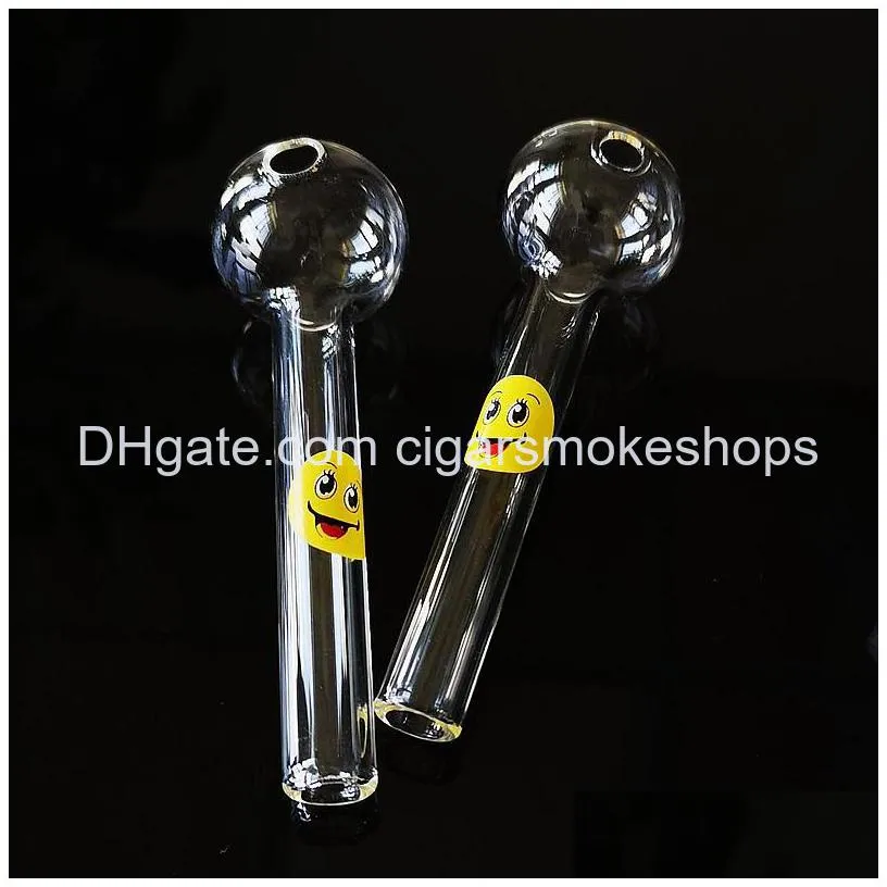 4 inch mini spoon smile pattern pyrex glass oil burner pipes hand smoking pipe tobacco dab rig tool accessories sw15