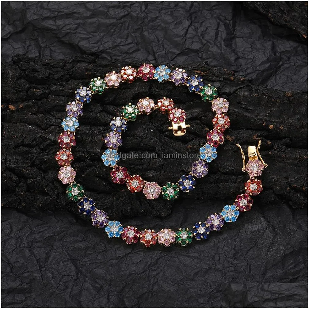 colorful flowers tennis chian necklace bracelets jewelry set female women gift