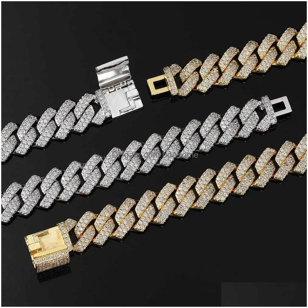 mens 14mm diamond cuban link hip hop tennis chain 18k gold plated jewelry for fashionable streetwear