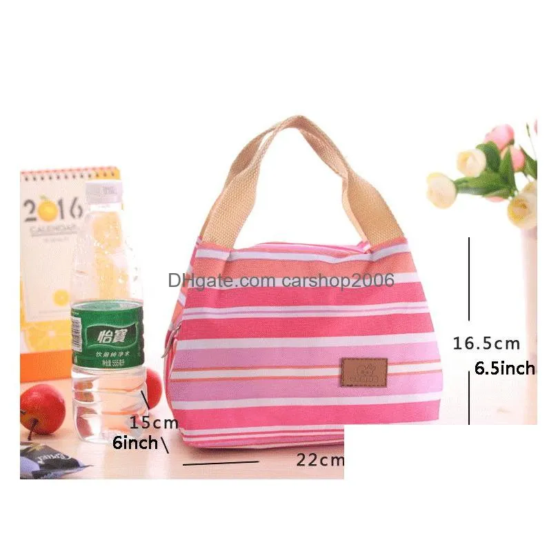 stripe printing lunch bag tote box oxford cloth lunch box cooler bag aluminum film thermal lunch bag zipper picnic bags mom bags dbc