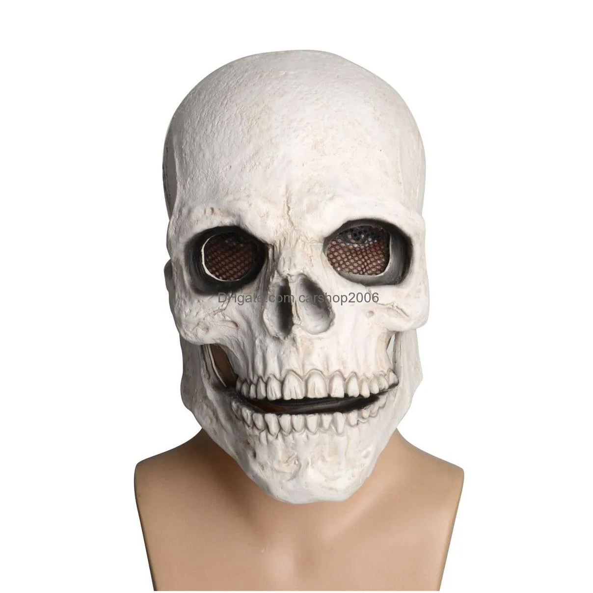 halloween full head skull mask helmet with movable jaw entire realistic look adult latex 3d skeleton scary party masks vt2435
