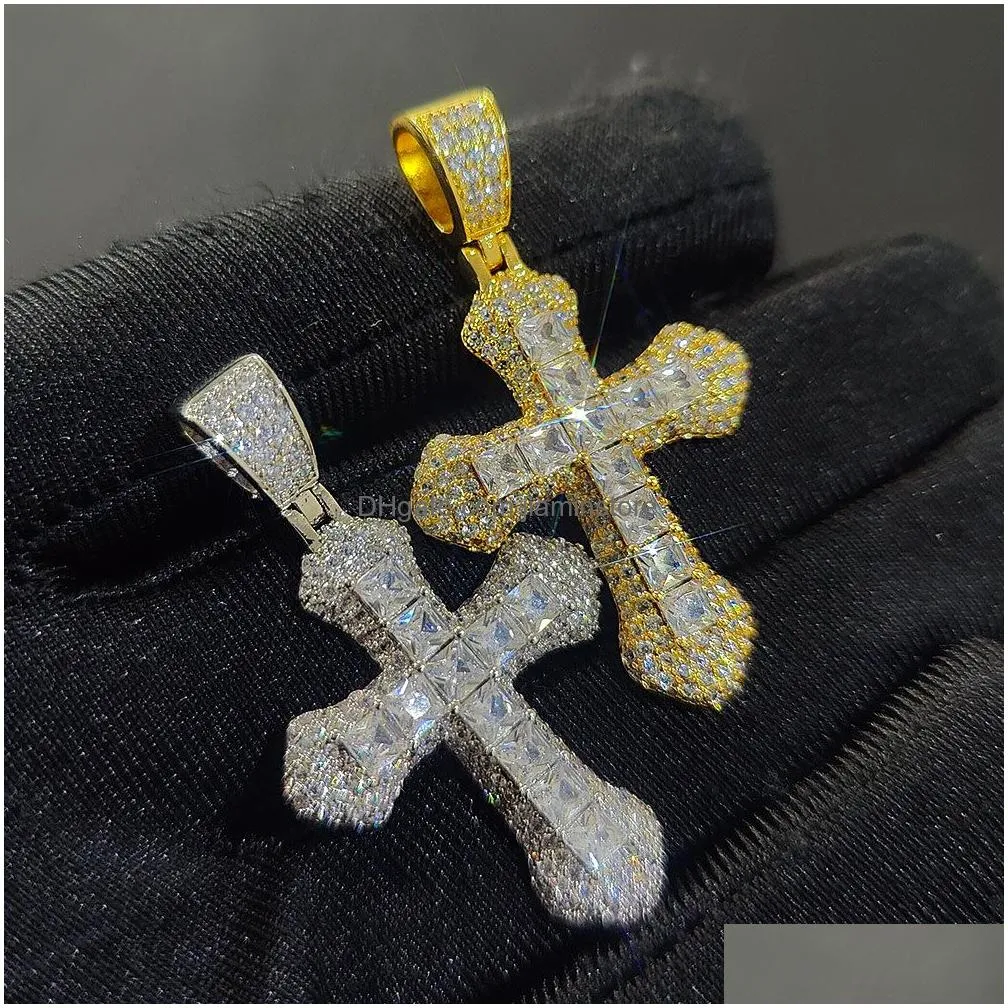 real gold plated diamond cross pendant necklace religious jewelry gift for men and women