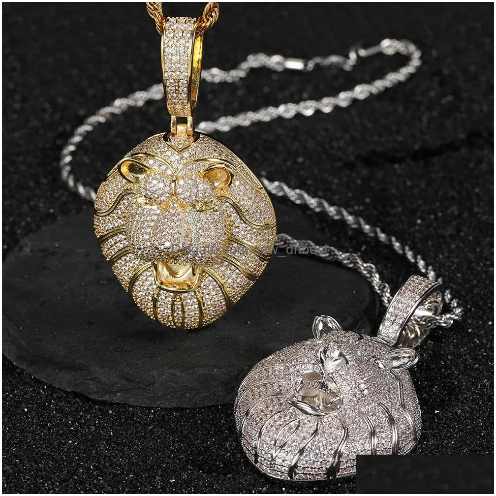 hip hop large  head pendant necklace bling 5a zircon 18k real gold plated jewelry
