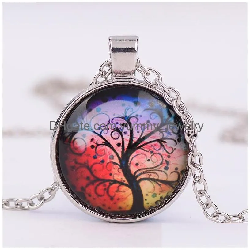 living tree of life necklaces beautifully alloy vintage glass cabochon bronze chain pendant necklace accessary nice women men jewelry